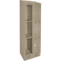 Clean Line Lockers, 3 -tier, Bank of 2, 24" x 15" x 82", Steel, Beige, Rivet (Assembled), Perforated PB Rental Co. Ltd.