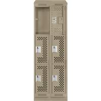 Clean Line Lockers, 3 -tier, Bank of 2, 24" x 15" x 82", Steel, Beige, Rivet (Assembled), Perforated PB Rental Co. Ltd.