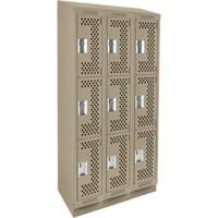 Clean Line Lockers, 3 -tier, Bank of 3, 36" x 15" x 82", Steel, Beige, Rivet (Assembled), Perforated PB Rental Co. Ltd.