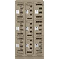 Clean Line Lockers, 3 -tier, Bank of 3, 36" x 15" x 82", Steel, Beige, Rivet (Assembled), Perforated PB Rental Co. Ltd.