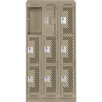 Clean Line Lockers, 3 -tier, Bank of 3, 36" x 15" x 82", Steel, Beige, Rivet (Assembled), Perforated PB Rental Co. Ltd.