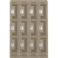 Clean Line Lockers, 3 -tier, Bank of 4, 48" x 15" x 82", Steel, Beige, Rivet (Assembled), Perforated PB Rental Co. Ltd.
