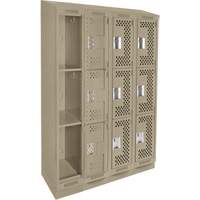Clean Line Lockers, 3 -tier, Bank of 4, 48" x 15" x 82", Steel, Beige, Rivet (Assembled), Perforated PB Rental Co. Ltd.
