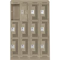 Clean Line Lockers, 3 -tier, Bank of 4, 48" x 15" x 82", Steel, Beige, Rivet (Assembled), Perforated PB Rental Co. Ltd.