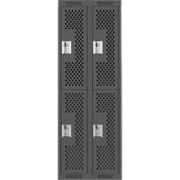 Clean Line Lockers, 2 -tier, Bank of 2, 24" x 15" x 72", Steel, Charcoal, Rivet (Assembled), Perforated PB Rental Co. Ltd.