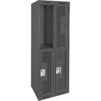 Clean Line Lockers, 2 -tier, Bank of 2, 24" x 15" x 72", Steel, Charcoal, Rivet (Assembled), Perforated PB Rental Co. Ltd.