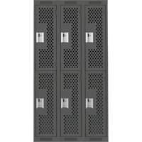 Clean Line Lockers, 2 -tier, Bank of 3, 36" x 12" x 72", Steel, Charcoal, Rivet (Assembled), Perforated PB Rental Co. Ltd.