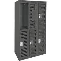 Clean Line Lockers, 2 -tier, Bank of 3, 36" x 12" x 72", Steel, Charcoal, Rivet (Assembled), Perforated PB Rental Co. Ltd.