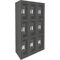 Clean Line Lockers, 3 -tier, Bank of 3, 36" x 12" x 72", Steel, Charcoal, Rivet (Assembled), Perforated PB Rental Co. Ltd.