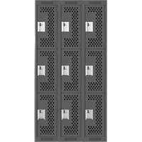 Clean Line Lockers, 3 -tier, Bank of 3, 36" x 12" x 72", Steel, Charcoal, Rivet (Assembled), Perforated PB Rental Co. Ltd.