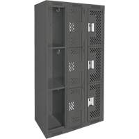 Clean Line Lockers, 3 -tier, Bank of 3, 36" x 12" x 72", Steel, Charcoal, Rivet (Assembled), Perforated PB Rental Co. Ltd.