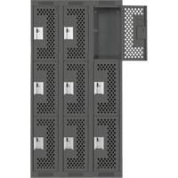 Clean Line Lockers, 3 -tier, Bank of 3, 36" x 12" x 72", Steel, Charcoal, Rivet (Assembled), Perforated PB Rental Co. Ltd.