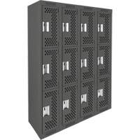 Clean Line Lockers, 3 -tier, Bank of 4, 48" x 12" x 72", Steel, Charcoal, Rivet (Assembled), Perforated PB Rental Co. Ltd.
