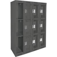 Clean Line Lockers, 3 -tier, Bank of 4, 48" x 12" x 72", Steel, Charcoal, Rivet (Assembled), Perforated PB Rental Co. Ltd.