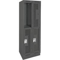 Casiers Clean Line, 2 niveaux, Bloc de 2, 24" x 15" x 76", Acier, Charbon, Rivet (assembl&eacute;), Perfor&eacute; PB Rental Co. Ltd.