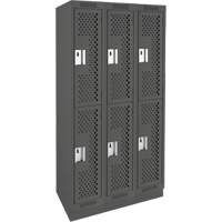 Clean Line Lockers, 2 -tier, Bank of 3, 36" x 15" x 76", Steel, Charcoal, Rivet (Assembled), Perforated PB Rental Co. Ltd.
