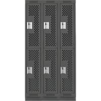 Clean Line Lockers, 2 -tier, Bank of 3, 36" x 15" x 76", Steel, Charcoal, Rivet (Assembled), Perforated PB Rental Co. Ltd.