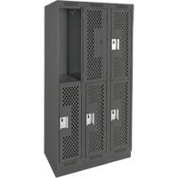 Clean Line Lockers, 2 -tier, Bank of 3, 36" x 15" x 76", Steel, Charcoal, Rivet (Assembled), Perforated PB Rental Co. Ltd.