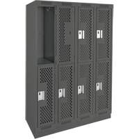 Casiers Clean Line, 2 niveaux, Bloc de 4, 48" x 15" x 76", Acier, Charbon, Rivet (assembl&eacute;), Perfor&eacute; PB Rental Co. Ltd.