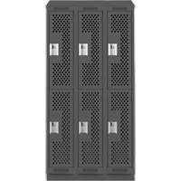 Clean Line Lockers, 2 -tier, Bank of 3, 36" x 12" x 82", Steel, Charcoal, Rivet (Assembled), Perforated PB Rental Co. Ltd.