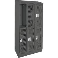 Clean Line Lockers, 2 -tier, Bank of 3, 36" x 12" x 82", Steel, Charcoal, Rivet (Assembled), Perforated PB Rental Co. Ltd.