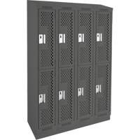 Clean Line Lockers, 2 -tier, Bank of 4, 48" x 15" x 82", Steel, Charcoal, Rivet (Assembled), Perforated PB Rental Co. Ltd.