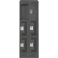 Clean Line Lockers, 3 -tier, Bank of 2, 24" x 15" x 82", Steel, Charcoal, Rivet (Assembled), Perforated PB Rental Co. Ltd.