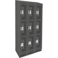 Clean Line Lockers, 3 -tier, Bank of 3, 36" x 15" x 82", Steel, Charcoal, Rivet (Assembled), Perforated PB Rental Co. Ltd.