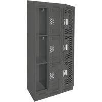 Clean Line Lockers, 3 -tier, Bank of 3, 36" x 15" x 82", Steel, Charcoal, Rivet (Assembled), Perforated PB Rental Co. Ltd.
