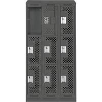 Clean Line Lockers, 3 -tier, Bank of 3, 36" x 15" x 82", Steel, Charcoal, Rivet (Assembled), Perforated PB Rental Co. Ltd.