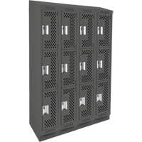 Clean Line Lockers, 3 -tier, Bank of 4, 48" x 15" x 82", Steel, Charcoal, Rivet (Assembled), Perforated PB Rental Co. Ltd.