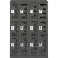 Clean Line Lockers, 3 -tier, Bank of 4, 48" x 15" x 82", Steel, Charcoal, Rivet (Assembled), Perforated PB Rental Co. Ltd.