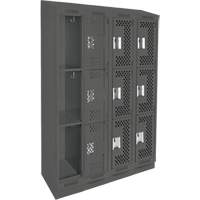 Clean Line Lockers, 3 -tier, Bank of 4, 48" x 15" x 82", Steel, Charcoal, Rivet (Assembled), Perforated PB Rental Co. Ltd.