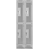 Clean Line Lockers, 2 -tier, Bank of 2, 24" x 15" x 76", Steel, Grey, Rivet (Assembled), Perforated PB Rental Co. Ltd.