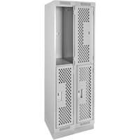 Clean Line Lockers, 2 -tier, Bank of 2, 24" x 15" x 76", Steel, Grey, Rivet (Assembled), Perforated PB Rental Co. Ltd.