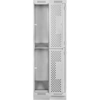 Clean Line Lockers, 2 -tier, Bank of 2, 24" x 15" x 76", Steel, Grey, Rivet (Assembled), Perforated PB Rental Co. Ltd.