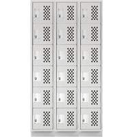 Assembled Lockerettes Clean Line Perforated Economy Lockers, 6 -tier, Bank of 3, 18" x 72" x 12", Steel PB Rental Co. Ltd.