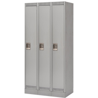 Lockers, Bank of 3, 36" x 18" x 76", Steel, Grey, Knocked Down PB Rental Co. Ltd.