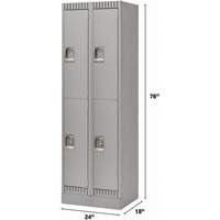 Lockers, 2 -tier, Bank of 2, 24" x 18" x 76", Steel, Grey, Knocked Down PB Rental Co. Ltd.