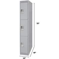Lockers, 3 -tier, 12" x 18" x 72", Steel, Grey, Knocked Down PB Rental Co. Ltd.