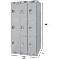 Lockers, 3 -tier, Bank of 3, 36" x 18" x 72", Steel, Grey, Knocked Down PB Rental Co. Ltd.