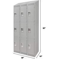 Lockers, 3 -tier, Bank of 3, 36" x 18" x 82", Steel, Grey, Knocked Down PB Rental Co. Ltd.