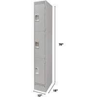 Lockers, 3 -tier, 12" x 18" x 76", Steel, Grey, Knocked Down PB Rental Co. Ltd.