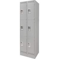 Lockers, 3 -tier, Bank of 2, 24" x 18" x 76", Steel, Grey, Knocked Down PB Rental Co. Ltd.