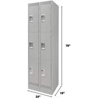 Lockers, 3 -tier, Bank of 2, 24" x 18" x 76", Steel, Grey, Knocked Down PB Rental Co. Ltd.