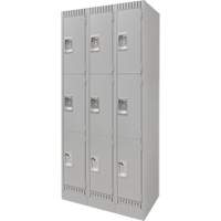Lockers, 3 -tier, Bank of 3, 36" x 18" x 76", Steel, Grey, Knocked Down PB Rental Co. Ltd.