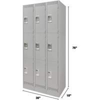 Lockers, 3 -tier, Bank of 3, 36" x 18" x 76", Steel, Grey, Knocked Down PB Rental Co. Ltd.