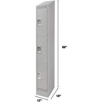 Lockers, 3 -tier, 12" x 18" x 86", Steel, Grey, Knocked Down PB Rental Co. Ltd.