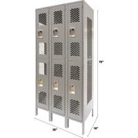 Vented Lockers, 2 -tier, Bank of 3, 36" x 18" x 78", Steel, Grey, Knocked Down, Perforated PB Rental Co. Ltd.