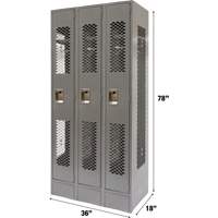 Vented Lockers, Bank of 3, 36 x 18" x 78", Steel, Grey, Knocked Down, Perforated PB Rental Co. Ltd.